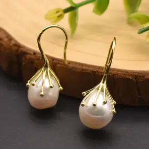 Gold Ear Hook White Pearl-Sterling / Silver