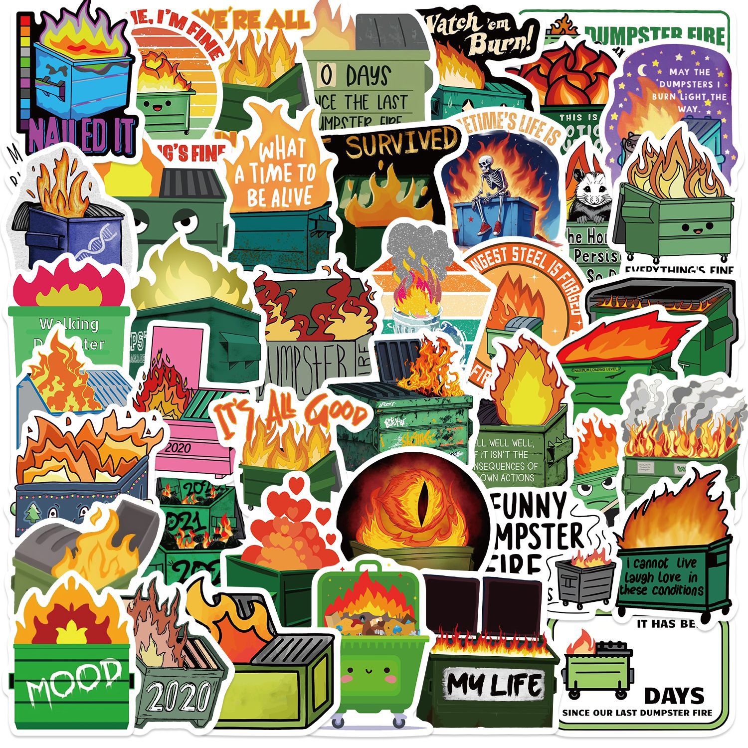 Wholesale cartoon dustbin fire series stickers DIY stickers