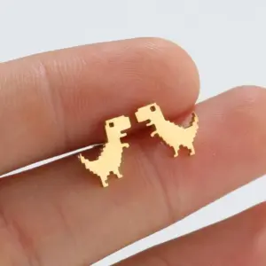 PVD Coated 18K Gold Real Gold Plated Dinosaur 304 Stainless Steel Fashion Waterproof Non Tarnish Ear Studs