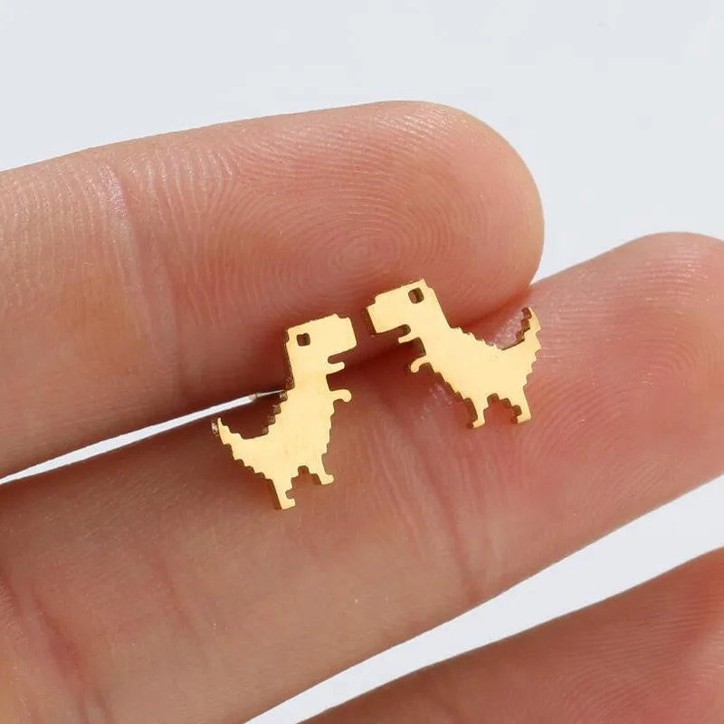 Wholesale PVD Coated 18K Gold Real Gold Plated Dinosaur 304 Stainless Steel Fashion Waterproof Non Tarnish Ear Studs