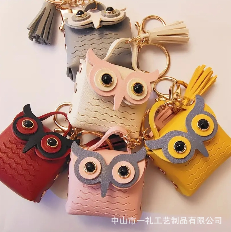 Wholesale New Pu Leather Owl Coin Purse Cute Cartoon Bluetooth Headset Bag Fashion Tassel Car Key Pendant