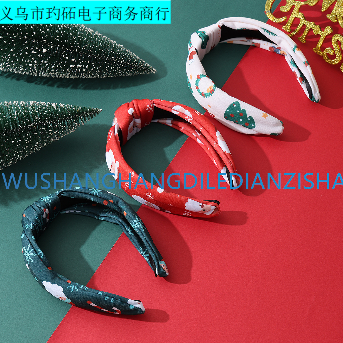 Wholesale Cross-Border New Christmas Party Ladies Headband Printed Holiday Decoration Headband Cross Fabric
