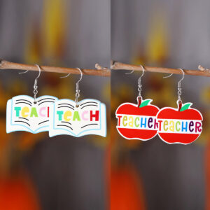 Wholesale Cross-border New School Season Books Apple Pendant Earrings Back to School Season Acrylic Teachers' Day Graduation Season Earrings