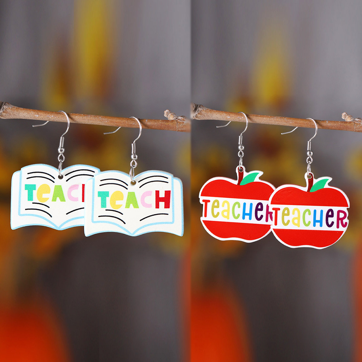 Wholesale Cross-border New School Season Books Apple Pendant Earrings Back to School Season Acrylic Teachers' Day Graduation Season Earrings