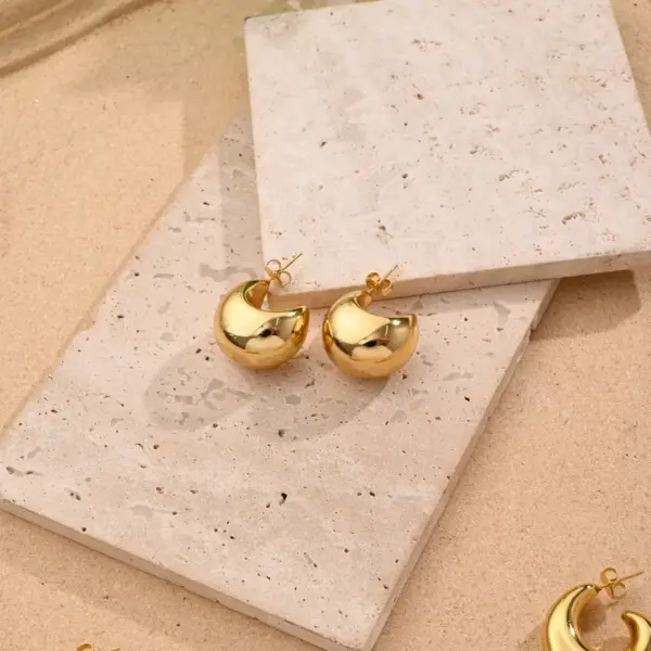 Wholesale 1 Pair/Package Casual Simple Style C Shape Handmade Polishing Plating 304 Stainless Steel Earrings
