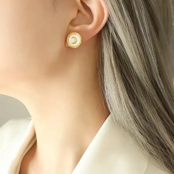 Wholesale 304 Stainless Steel Plastic Moon Electroplating Imitation Gold Romantic Simple Style Classic Style Plating Ear Studs