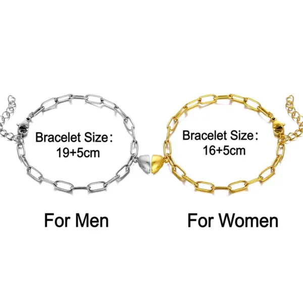 1 Pair (2pcs) 18K Gold Plated 304 Stainless Steel Magnetic Heart Bracelet For Couples, Heart Pendant Bracelet, Couple Heart Bracelet, Couple Style Love Bracelet, Friendship Heart Bracelet, Heart Jewelry, Christmas Gift For Boyfriend, Birthday Gift