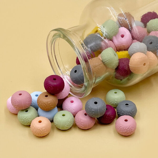 Wholesale Cross-Border Hot Selling Spot Food Grade Silicone Embossed Pattern Abacus Beads Trinket Accessories Beads Loose Beads