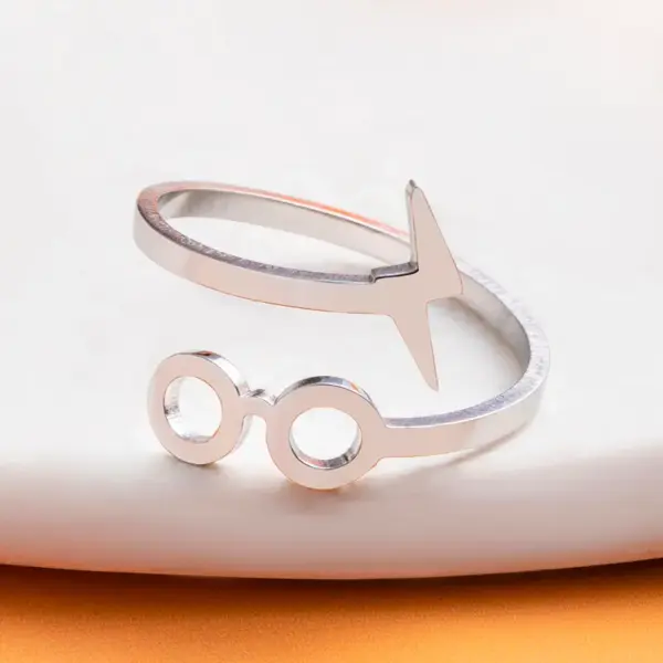 PVD Coated Vacuum Vapor Plating Black Glasses Lightning 304 Stainless Steel Vintage Style Punk Waterproof Non Tarnish Open Rings