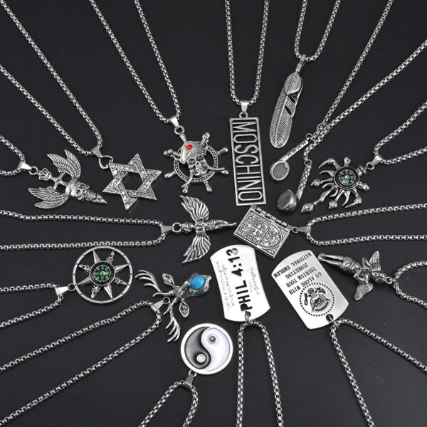 oly-5a5bbaea705dec266b81150c9e4745b6 Wholesale European and American personality trendy titanium steel hip-hop necklace men's trendy disco all-match hiphop pendant long sweater chain pendant