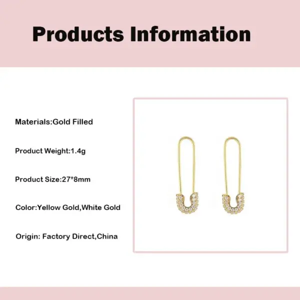 Wholesale Ins Style Paper Clip Copper Inlay Zircon Earrings 1 Pair