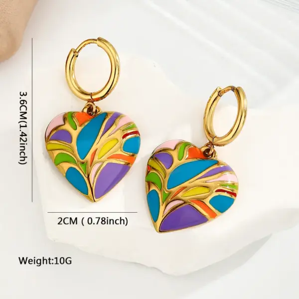 Wholesale Stainless Steel Heart Shape PVD Coated Real Gold Plated 18K Gold Elegant Luxurious Enamel Colour Earrings