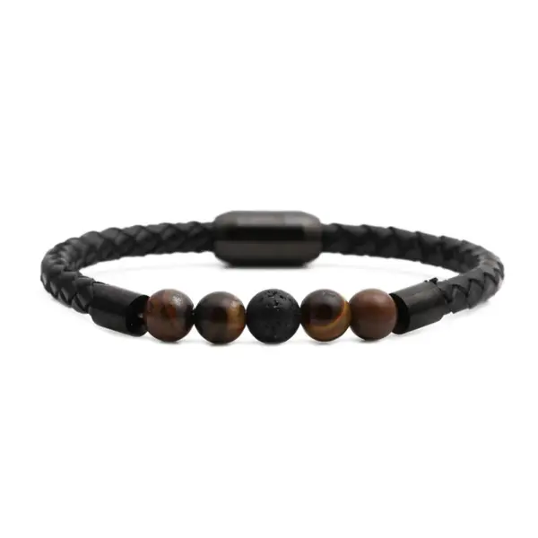Wholesale Fashion Geometric 304 Stainless Steel Volcanic Rock Tiger Eye No Inlaid Natural Stone Bracelet In Bulk
