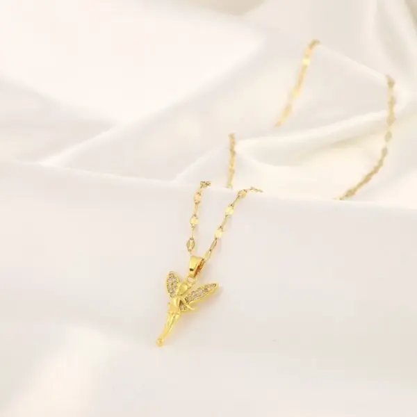 Wholesale Titanium Steel Copper IG Style Simple Style Plating Inlay Angel Zircon Pendant Necklace