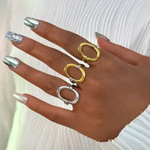 Wholesale PVD Coated Real Gold Plated 18K Gold Geometric 304 Stainless Steel Casual Simple Style Waterproof Non Tarnish Adjustable Ring