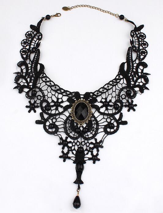 oly-5a6d62da1456a75a21666173840b821a Wholesale Gothic choker lace necklace women's necklace simple exaerated black clavicle chain fake collar handmade jewelry