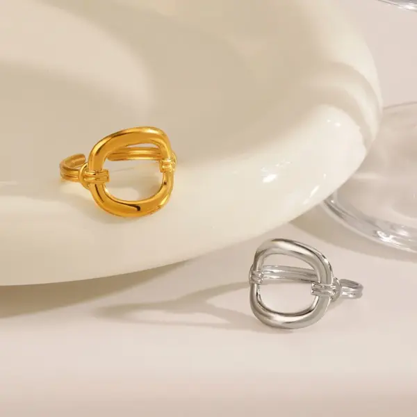 Wholesale Ion Plating (IP) 18K Gold Plated Geometric 304 Stainless Steel Simple Style Classic Style Commute Waterproof Non Tarnish Open Rings