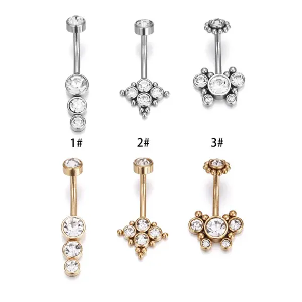 Wholesale Fashion Solid Color Stainless Steel Inlay Zircon Belly Ring 1 Piece