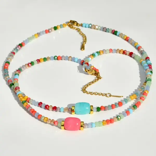 Wholesale Artificial Crystal Colorful Casual Vacation Waterproof Non Tarnish Beaded Handmade Colour Necklace