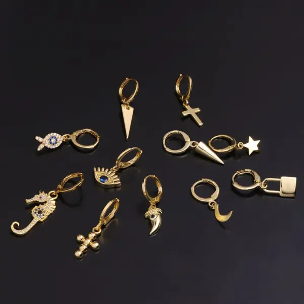 Simple Style Geometric Inlaid Zircon Copper Copper Earrings