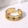 Wholesale PVD Coated Real Gold Plated 18K Gold Eye 304 Stainless Steel Retro Roman Style Waterproof Non Tarnish Open Rings