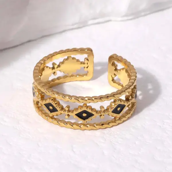 Wholesale PVD Coated Real Gold Plated 18K Gold Eye 304 Stainless Steel Retro Roman Style Waterproof Non Tarnish Open Rings