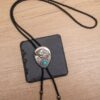Wholesale Retro bolo tie collar necklace with eagle and natural turquoise bolo leather cord