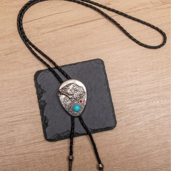 Wholesale Retro bolo tie collar necklace with eagle and natural turquoise bolo leather cord