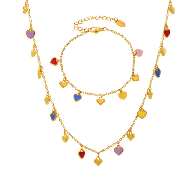 Wholesale Mystery Colorful Oil Dripping Multi-love Pendant Accessories Clavicle Chain Niche Design Sense Bracelet Stainless Steel Cross-border suit