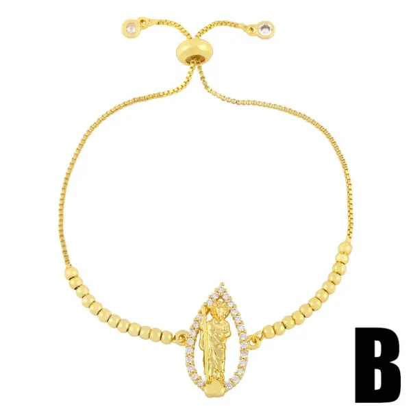 Wholesale Copper Inlaid Zircon Heart Artificial Gemstones Copper Bracelets