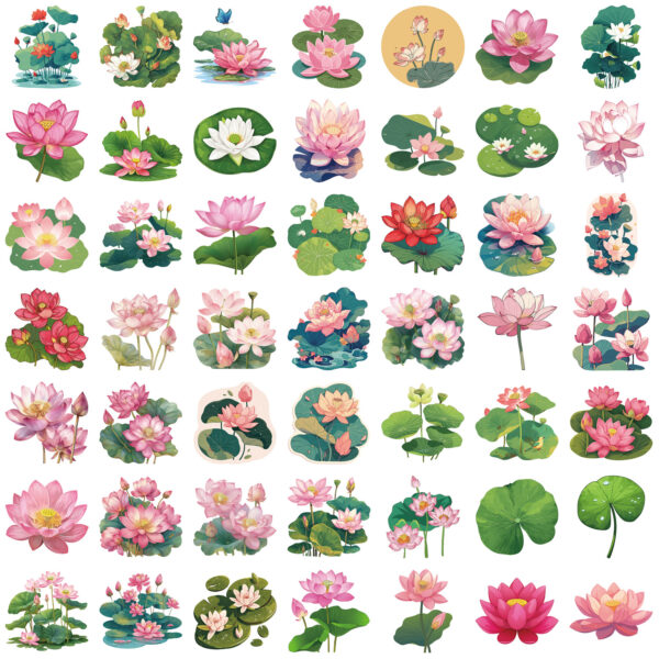 Wholesale 50 Cartoon Pink Lotus Graffiti Stickers Decorative iPad Luggage Notebook DIY Waterproof Cross-Border