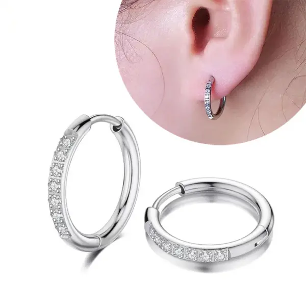Wholesale 201 Stainless Steel Solid Color Zircon Real Gold Plated Elegant Waterproof Non Tarnish Inlay Hoop Earrings