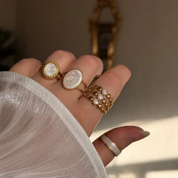 Elegant Stainless Steel Open Ring Adjustable Fashionable Personality Design For Index Finger Vintage Style Round Pattern