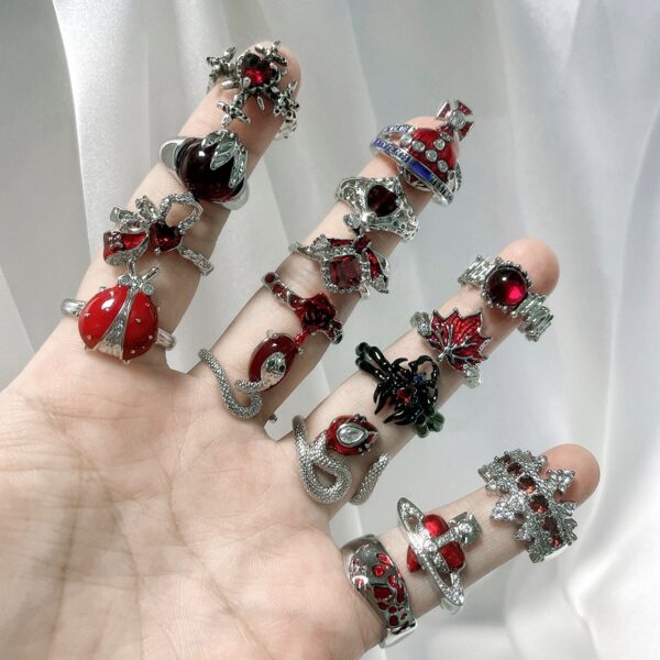 Wholesale New red enamel sweet cool punk ins cold style fashion niche design exquisite high-grade personality ring