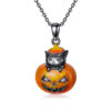 Wholesale European and American Halloween Pumpkin Cat Funny Pendant Gothic Bat Oil Pink Cat Clavicle Chain Dress Up Necklace