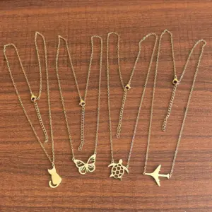 Wholesale Jewelry Sweet Simple Style Cat Butterfly Airplane 304 Stainless Steel 18K Gold Plated Plating Pendant Necklace