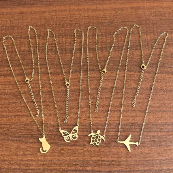 Wholesale Jewelry Sweet Simple Style Cat Butterfly Airplane 304 Stainless Steel 18K Gold Plated Plating Pendant Necklace