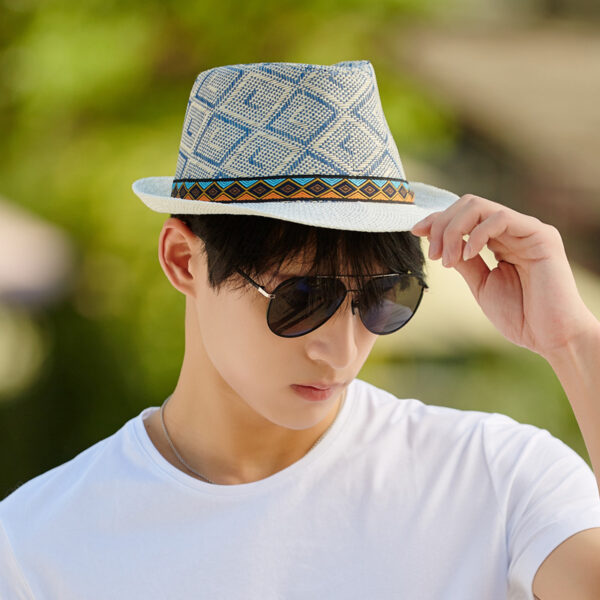 Wholesale Cross-border Sunshade Straw Hat Summer Outdoor Beach Sun Hat Sunscreen Hat Men's Ethnic Style Top Hat Fashion All-match