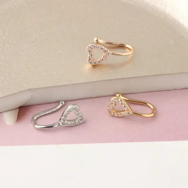 Wholesale Simple Style Heart Shape Stainless Steel Inlay Zircon Nose Ring 1 Piece Nose Pin
