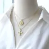 Wholesale Copper Bamboo Necklace 18K Gold Plated Plating Inlaid Shell Cross Virgin Mary Pendant Necklace