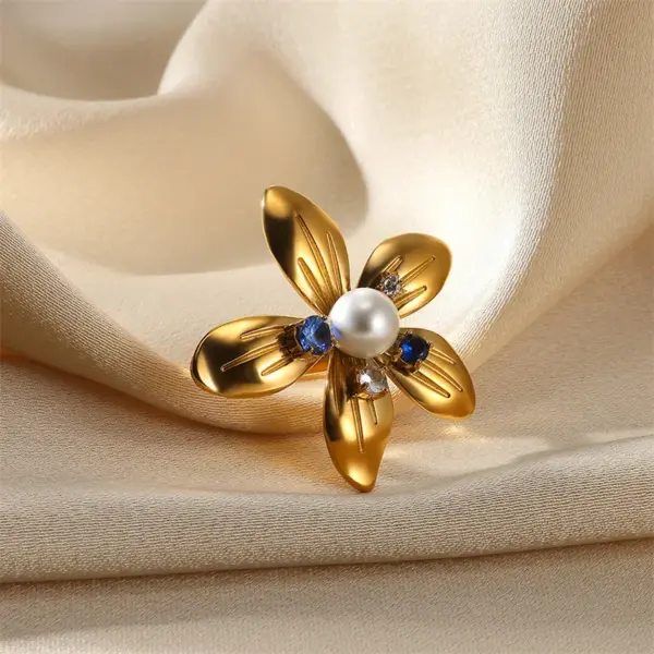 PVD Coated Real Gold Plated Geometric Heart Shape Flower 304 Stainless Steel Vintage Style French Style Waterproof Non Tarnish Open Rings