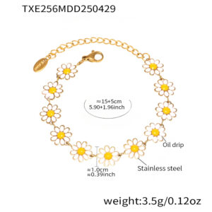 Txe256-gold small chrysanthemum flower bracelet 15+5cm