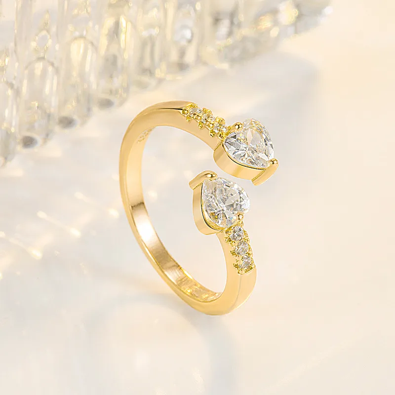 Wholesale Simple Style Heart Shape Copper Open Ring Plating Zircon Copper Rings
