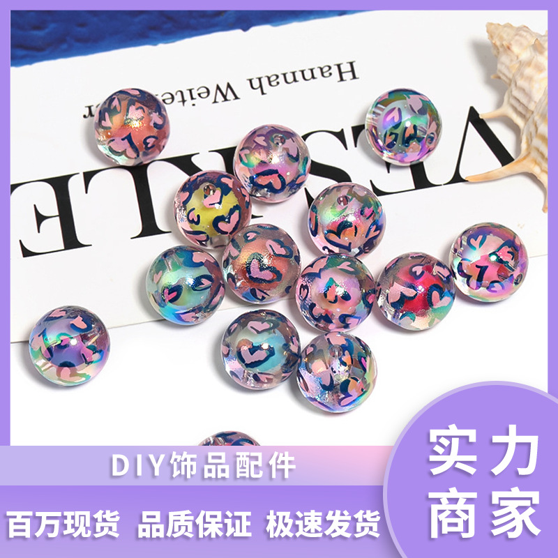 Wholesale Heart-shaped leopard print beaded