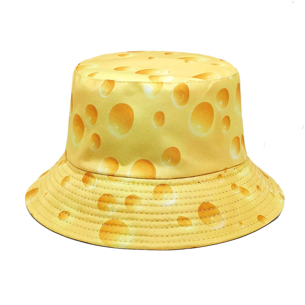Wholesale Creative Spring New Cheese Pattern Double-sided Hat Sun Hat Sunscreen Sunshade Fisherman Hat Outdoor Fashion Basin Hat