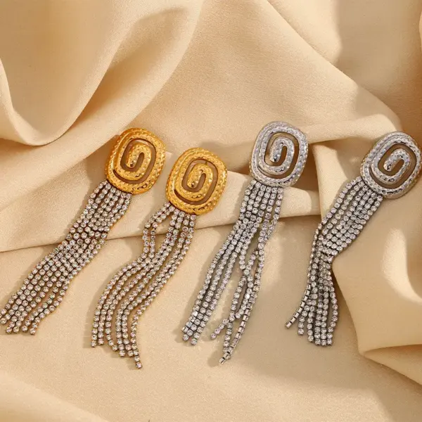 Wholesale PVD Coated Real Gold Plated 18K Gold Geometric Tassel 304 Stainless Steel Vintage Style French Style Waterproof Non Tarnish Drop Earrings