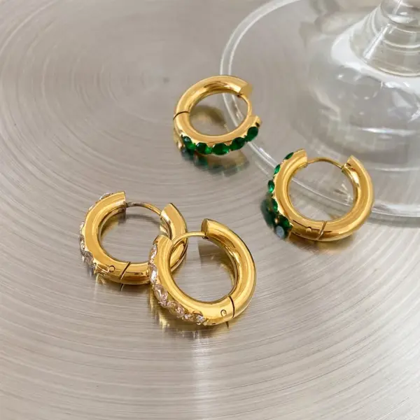 Wholesale PVD Coated Real Gold Plated 16K Gold White Gold Plated Gold Plating Round 304 Stainless Steel Fashion Waterproof Non Tarnish Earrings