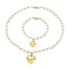 Wholesale Fashion Heart Shape Titanium Steel Beaded Pearl Plating Bracelets Necklace