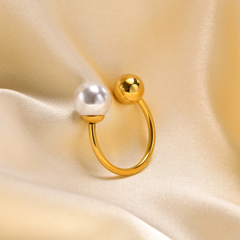 Wholesale Jewelry Simple Style Asymmetrical Pearl 304 Stainless Steel Gold Plated Plating Open Ring