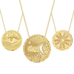 Wholesale 201 Stainless Steel 304 Stainless Steel Gold Plated Retro Simple Style Plating Hollow Out Sun Moon Pendant Necklace
